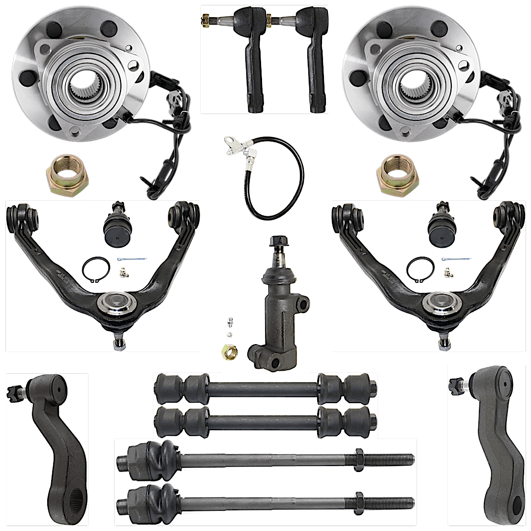 kit-072924-c897_1.png TrueDrive 2-Wheel Set Front, Driver and Passenger Side Wheel Hub with Ball Joints, Control Arms, Idler Arm, Idler Arm Bracket, Pitman Arm, Sway Bar Links, and Tie Rod Ends - Image 1