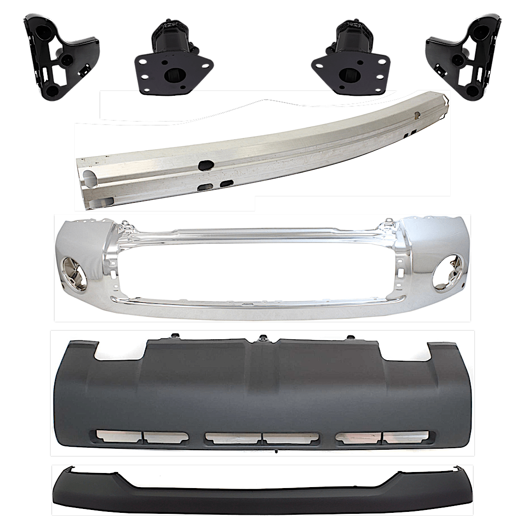 kit-072924-c914_1.png Replacement 8-Piece Kit, Bumper, Chrome, Includes (1) Bumper, (4) Bumper Bracket, (1) Bumper Cover, (1) Bumper Reinforcement, and (1) Valance - Image 1