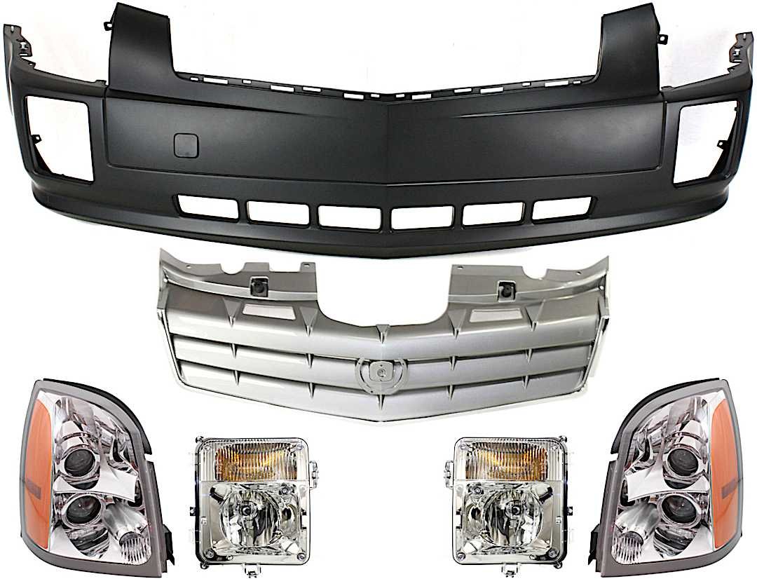 kit-080117-149_1.jpg Replacement 6-Piece Kit, Driver and Passenger Side Halogen Headlight, With bulb(s), Without HID Lamps, OE Replacement, Includes (1) Bumper Cover, (1) Grille Assembly, (2) Fog Light and (2) Headlight - Image 1
