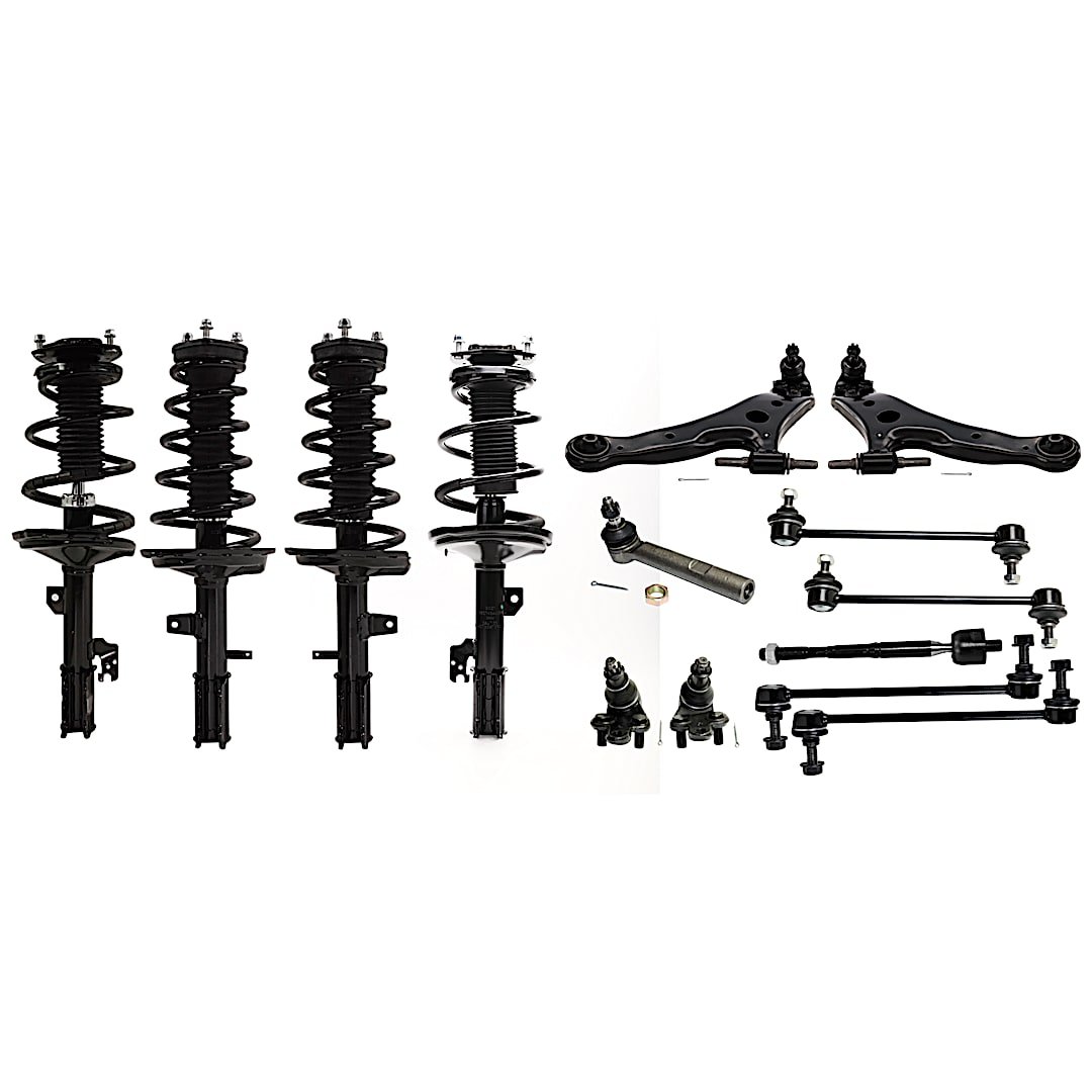 kit-080624-31_1.jpg TrueDrive 13-Piece Kit Front or Rear, Driver and Passenger Side Suspension Kit, Includes (2) Ball Joint, (2) Control Arm, (3) Loaded Strut, (4) Sway Bar Link, and (2) Tie Rod End - Image 1