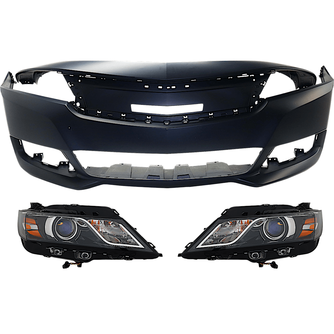 kit-080918-01_1.png Replacement 3-Piece Kit Driver and Passenger Side Halogen Headlight, With bulb(s), OE Replacement, Includes (2) Headlight and (1) Bumper Cover - Image 1