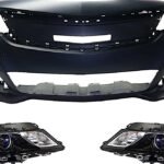 Replacement 3-Piece Kit Driver and Passenger Side Halogen Headlight, With bulb(s), 1st Design, OE Replacement, Includes (2) Headlight and (1) Bumper Cover