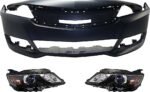 Replacement 3-Piece Kit Driver and Passenger Side Halogen Headlight, With bulb(s), 1st Design, OE Replacement, Includes (2) Headlight and (1) Bumper Cover