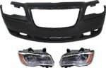 Replacement 3-Piece Kit Driver and Passenger Side Halogen Headlight, With bulb(s), OE Replacement, CAPA Certified, Includes (1) Bumper Cover and (2) Headlight