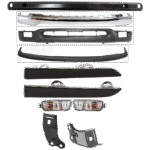 Replacement 10-Piece Kit, Front Bumper, Chrome, Includes (1) Bumper, (2) Bumper Bracket, (1) Bumper Filler, (1) Bumper Reinforcement, (2) Headlight Filler, (2) Turn Signal Light, and (1) Valance