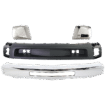 Replacement 4-Piece Kit Front Bumper End, For Models Without Fog Lights, Chrome, Plastic, Includes (1) Bumper, (2) Bumper End, and (1) Valance