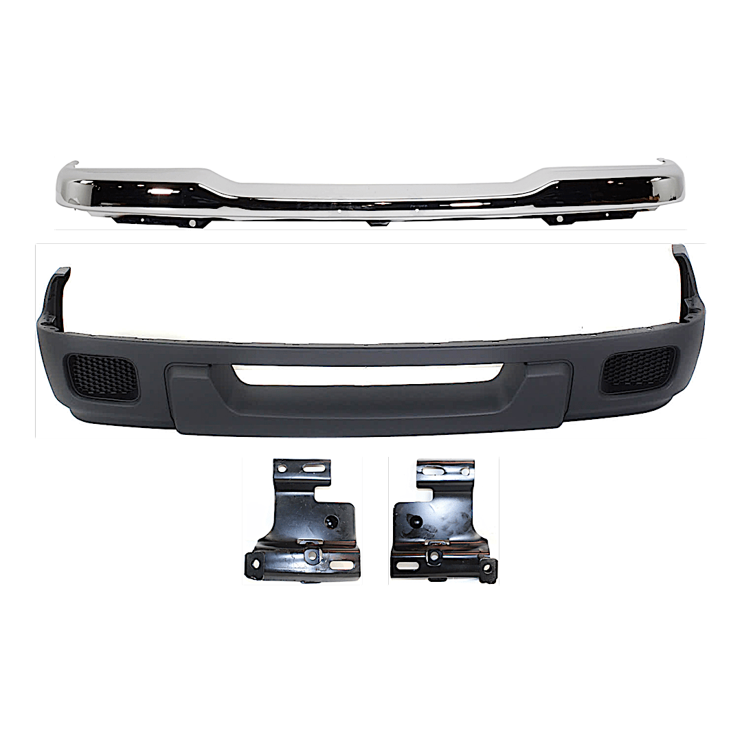 kit-082224-c584_1.png Replacement 4-Piece Kit, Bumper, Chrome, Includes (1) Bumper, (2) Bumper Bracket, and (1) Valance - Image 1
