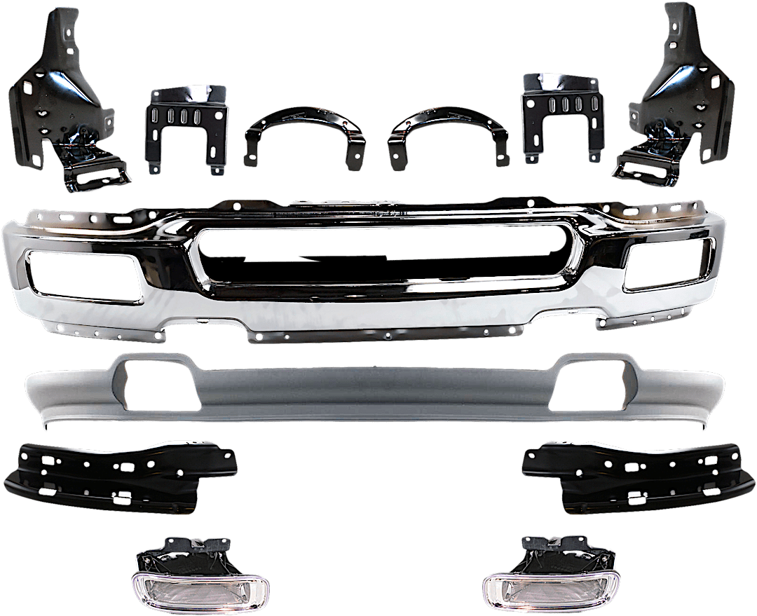 kit-083020-04_1.png Replacement 12-Piece Kit, Front Bumper, Chrome, Includes (1) Bumper, (8) Bumper Bracket, (2) Fog Light, and (1) Valance - Image 1