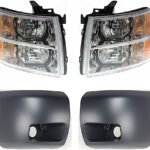 Replacement 4-Piece Kit Driver and Passenger Side Halogen Headlight, With bulb(s), New Body Style, OE Replacement, Includes (2) Bumper End and (2) Headlight