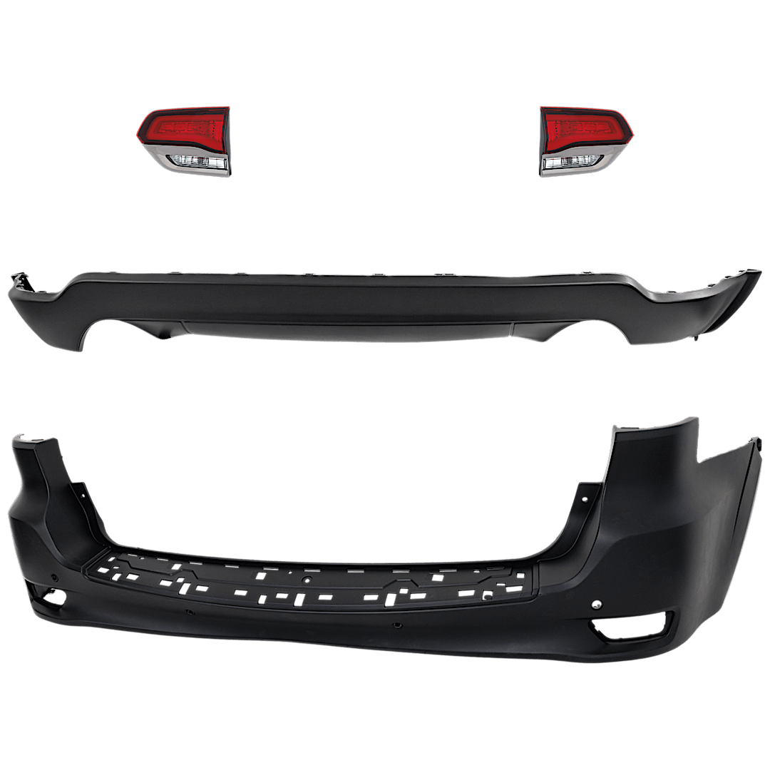 kit-092923-100_1.png Replacement 4-Piece Kit Rear, Upper and Lower Upper - Primed, Lower - Textured Bumper Cover, Includes (2) Bumper Cover and (2) Tail Light - Image 1