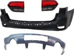 Replacement 4-Piece Kit Rear, Upper and Lower Primed Bumper Cover, Includes (2) Bumper Cover and (2) Tail Light
