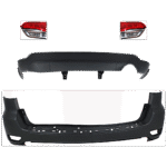 Replacement 4-Piece Kit Driver and Passenger Side, Inner Halogen Tail Light, With bulb(s), Includes (2) Bumper Cover and (2) Tail Light