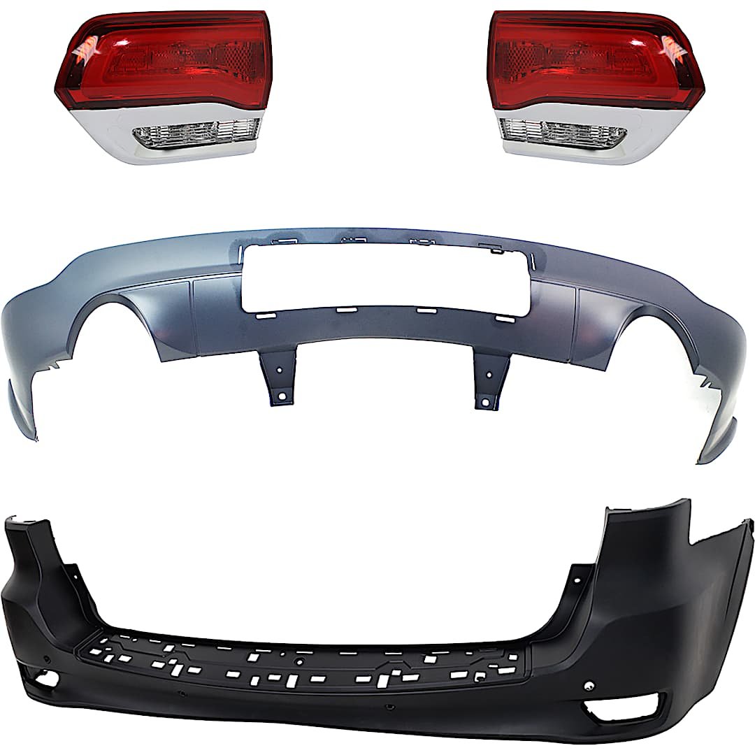kit-092923-23_1.jpg Replacement 4-Piece Kit Rear, Upper and Lower Primed Bumper Cover, Includes (2) Bumper Cover and (2) Tail Light - Image 1