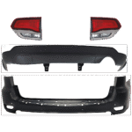 Replacement 4-Piece Kit Rear, Upper and Lower Upper - Primed, Lower - Textured Bumper Cover, Includes (2) Bumper Cover and (2) Tail Light
