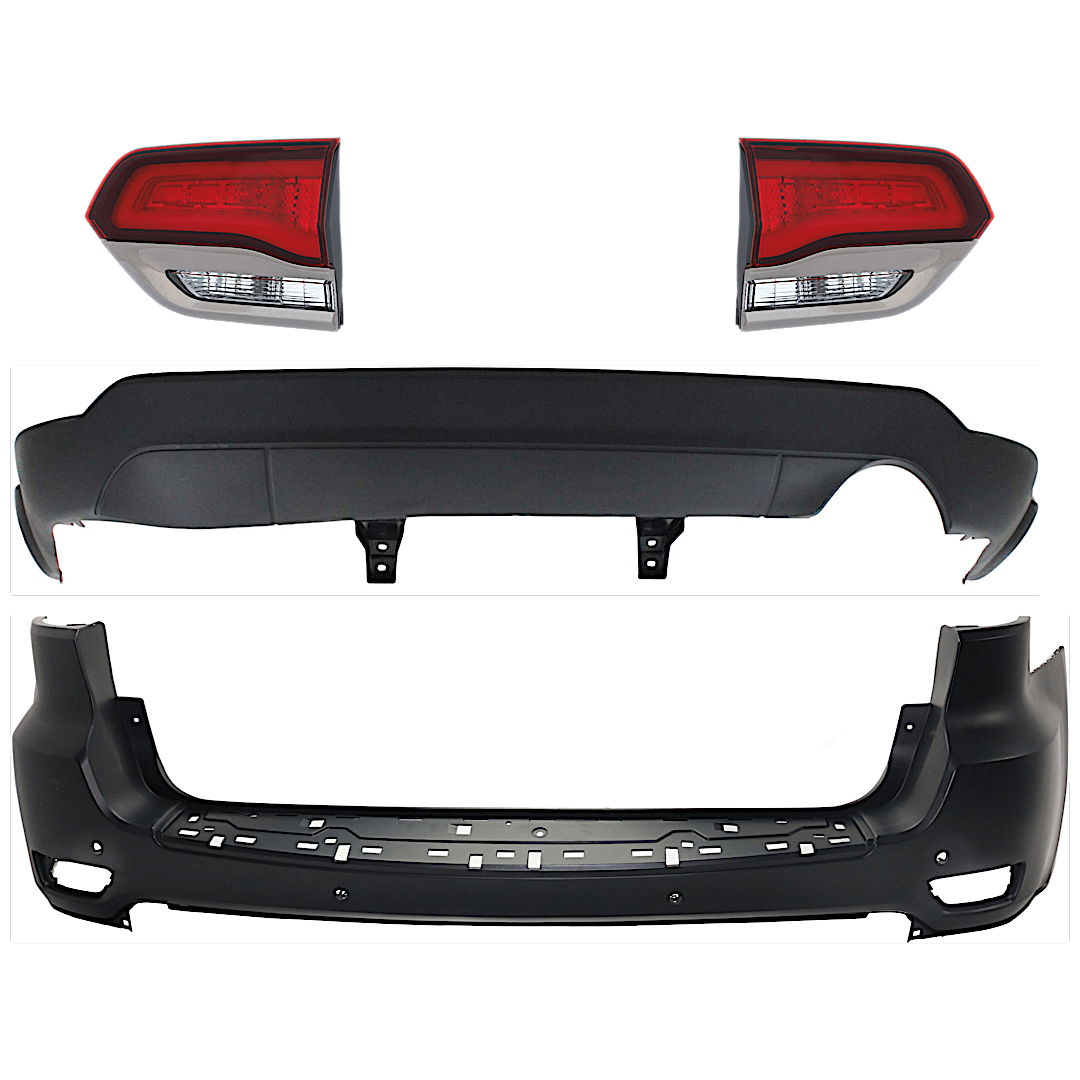 kit-092923-92_1.png Replacement 4-Piece Kit Rear, Upper and Lower Upper - Primed, Lower - Textured Bumper Cover, Includes (2) Bumper Cover and (2) Tail Light - Image 1