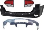 Replacement 4-Piece Kit Rear, Upper and Lower Primed Bumper Cover, Includes (2) Bumper Cover and (2) Tail Light
