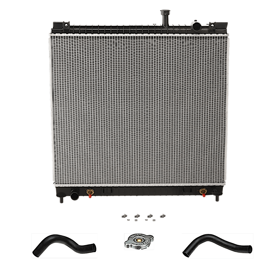 kit-101223-03_1.png Replacement 5-Piece Kit Radiator, 5.6L Engine, Aluminum Core, Plastic Tank, includes Radiator Cap, Radiator Hose, and Thermostat - Image 1