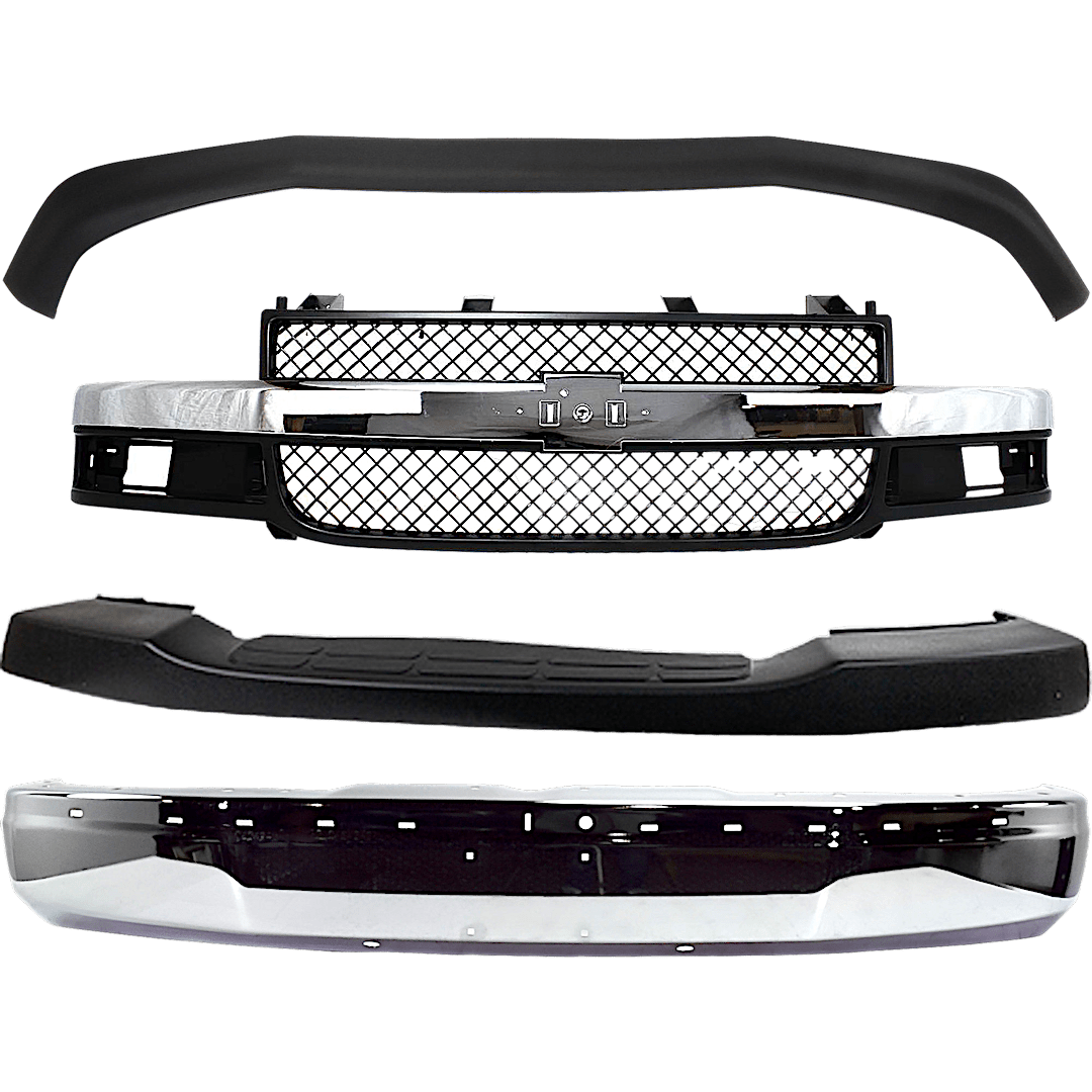 kit-101322-02_1.png Replacement 4-Piece Kit, Front Bumper, Chrome, Includes (1) Bumper, (1) Bumper Cover, (1) Grille, and (1) Valance - Image 1