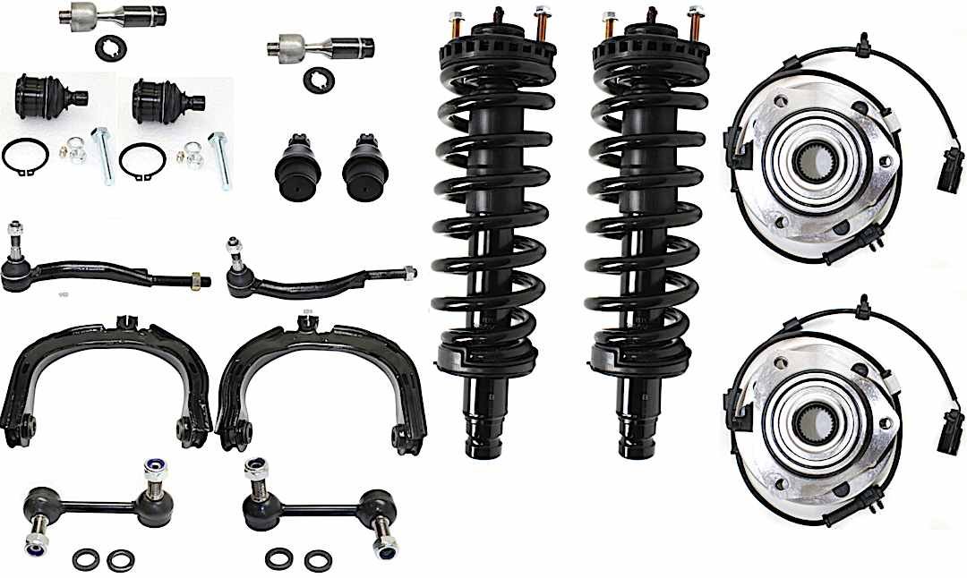 kit-101717-47_1.jpg TrueDrive 16-Piece Kit Front, Driver and Passenger Side Fully Loaded Strut Includes Ball Joints, Control Arms, Sway Bar Links, Tie Rod Ends, and Wheel Hubs, Includes 16mm Tie Rod Thread - Image 1