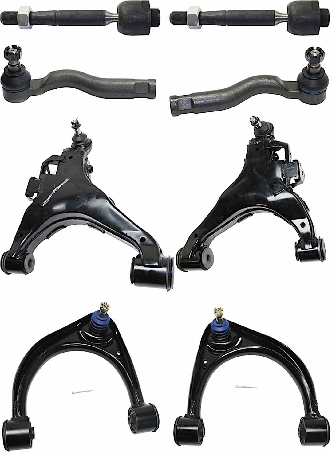 kit-110917-34_1.jpg TrueDrive 8-Piece Kit Front, Driver and Passenger Side, Upper and Lower Control Arm Kit, Includes (4) Control Arm and (4) Tie Rod End - Image 1