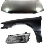 Replacement 3-Piece Kit Factory Style Hood, USA Built Vehicle, Steel, Primed, Includes (1) Fender, (1) Headlight, and (1) Hood