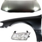Replacement 3-Piece Kit Factory Style Hood, USA Built Vehicle, Steel, Primed, Includes (1) Fender, (1) Headlight, and (1) Hood