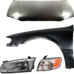 Replacement 4-Piece Kit Factory Style Hood, USA Built Vehicle, Steel, Primed, Includes (1) Corner Light, (1) Fender, (1) Headlight, and (1) Hood