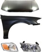 Replacement 4-Piece Kit Factory Style Hood, USA Built Vehicle, Steel, Primed, Includes (1) Corner Light, (1) Fender, (1) Headlight, and (1) Hood