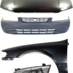 Replacement 4-Piece Kit Factory Style Hood, USA Built Vehicle, Steel, Primed, Includes (1) Bumper Cover, (1) Fender, (1) Headlight, and (1) Hood