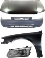 Replacement 4-Piece Kit Factory Style Hood, USA Built Vehicle, Steel, Primed, Includes (1) Bumper Cover, (1) Fender, (1) Headlight, and (1) Hood