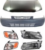 Replacement 6-Piece Kit Factory Style Hood, USA Built Vehicle, Steel, Primed, Includes (1) Bumper Cover, (2) Corner Light, (2) Headlight, and (1) Hood