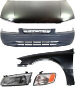 Replacement 5-Piece Kit Factory Style Hood, USA Built Vehicle, Steel, Primed, Includes (1) Bumper Cover, (1) Corner Light, (1) Fender, (1) Headlight, and (1) Hood