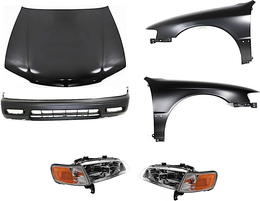 kit-111216-50_1.jpg Replacement 6-Piece Kit Factory Style Hood, Steel, Primed, Includes (1) Bumper Cover, (2) Fender, (2) Headlight, and (1) Hood - Image 1