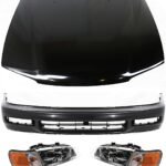 Replacement 4-Piece Kit Factory Style Hood, Steel, Primed, Includes (1) Bumper Cover, (2) Headlight, and (1) Hood