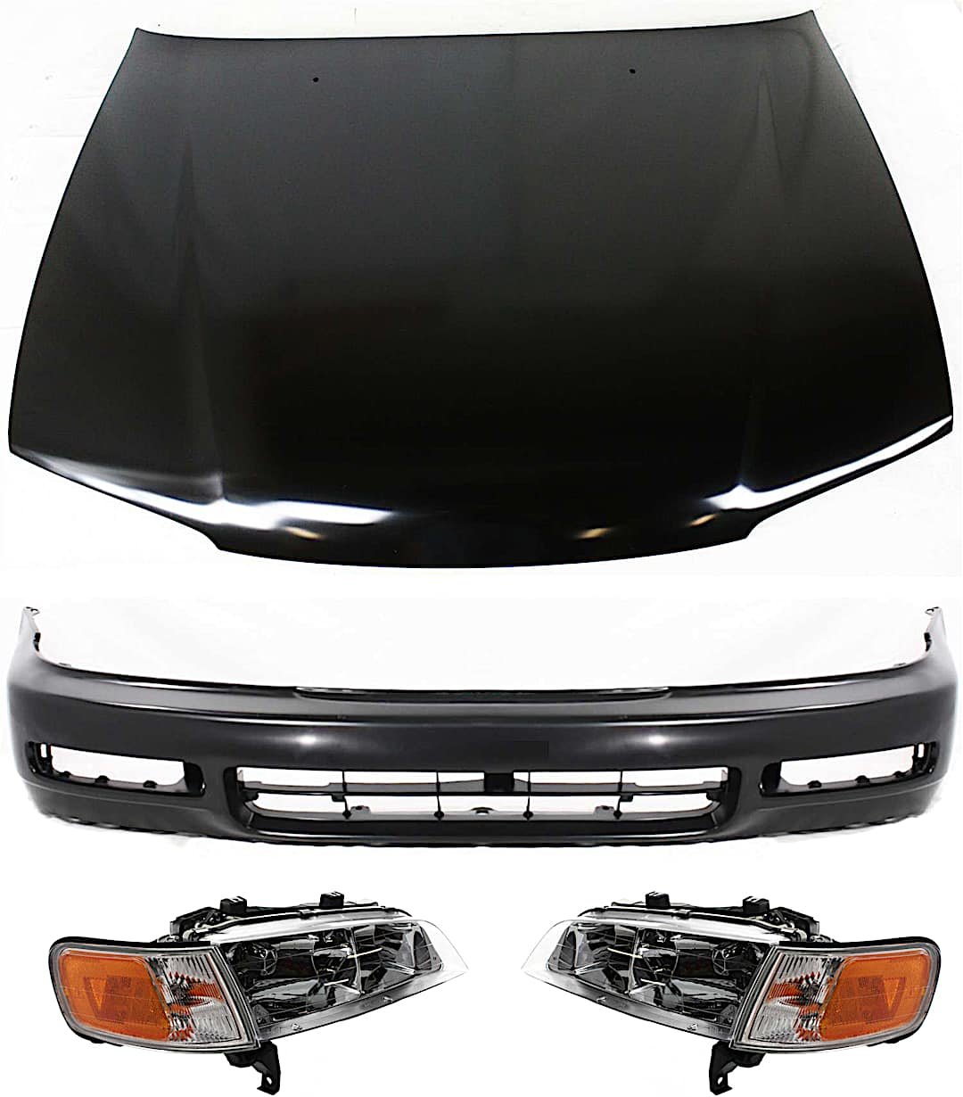 kit-111216-75_1.jpg Replacement 4-Piece Kit Factory Style Hood, Steel, Primed, Includes (1) Bumper Cover, (2) Headlight, and (1) Hood - Image 1