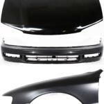 Replacement 4-Piece Kit Factory Style Hood, Steel, Primed, Includes (1) Bumper Cover, (1) Fender, (1) Headlight, and (1) Hood