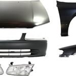 Replacement 6-Piece Kit Factory Style Hood, USA Built Vehicle, Steel, Primed, Includes (1) Bumper Cover, (2) Fender, (2) Headlight, and (1) Hood