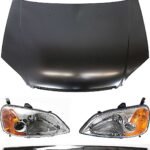 Replacement 4-Piece Kit Factory Style Hood, Sedan, Steel, Primed, Includes (2) Headlight, (1) Hood, and (1) Hood Molding