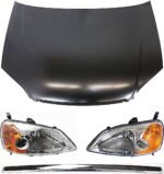 Replacement 4-Piece Kit Factory Style Hood, Sedan, Steel, Primed, Includes (2) Headlight, (1) Hood, and (1) Hood Molding