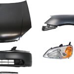 Replacement 5-Piece Kit Factory Style Hood, Sedan, Steel, Primed, Includes (1) Bumper Cover, (1) Fender, (1) Headlight, (1) Hood, and (1) Hood Molding