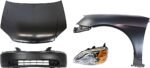 Replacement 4-Piece Kit Factory Style Hood, Coupe, Steel, Primed, Includes (1) Bumper Cover, (1) Fender, (1) Headlight, and (1) Hood