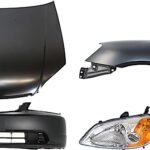 Replacement 4-Piece Kit Factory Style Hood, Sedan, Steel, Primed, Includes (1) Bumper Cover, (1) Fender, (1) Headlight, and (1) Hood