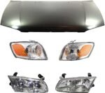Replacement 5-Piece Kit Factory Style Hood, USA Built Vehicle, Steel, Primed, Includes (2) Corner Light, (2) Headlight, and (1) Hood