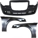 Replacement 3-Piece Kit, Front Primed Bumper Cover, Includes (1) Bumper Cover and (2) Fender