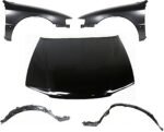 Replacement 5-Piece Kit Factory Style Hood, Steel, Black, Includes (2) Fender, (2) Fender Liner, and (1) Hood