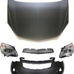 Replacement 5-Piece Kit Factory Style Hood, Steel, Primed, Includes (1) Bumper Cover, (1) Grille, (2) Headlight, and (1) Hood