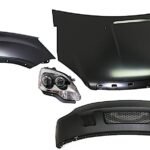 Replacement 4-Piece Kit, Factory Style Hood, Steel, Primed, Includes (1) Bumper Cover, (1) Fender, (1) Headlight, and (1) Hood