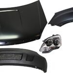 Replacement 4-Piece Kit, Factory Style Hood, Steel, Primed, Includes (1) Bumper Cover, (1) Fender, (1) Headlight, and (1) Hood