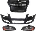 Replacement 4-Piece Kit, Driver and Passenger Side Halogen Headlight, With bulb(s), OE Replacement, Includes (2) Headlight, (1) Grille Assembly and (1) Bumper Cover