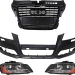 Replacement 4-Piece Kit, Driver and Passenger Side Halogen Headlight, With bulb(s), OE Replacement, Includes (2) Headlight, (1) Grille Assembly and (1) Bumper Cover